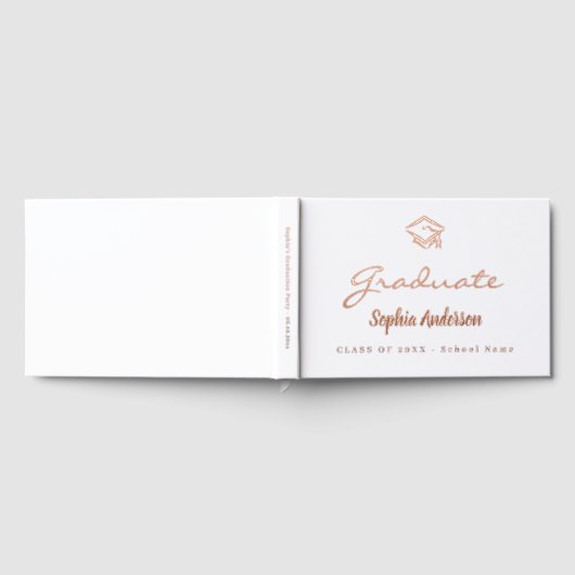 White rose gouden naam script pet Afstuderen Gastenboek (Volledig)