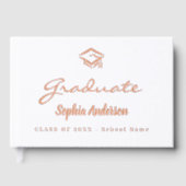 White rose gouden naam script pet Afstuderen Gastenboek (Voorkant)