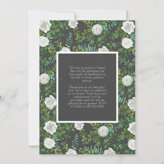 White Rose Gray Foto Afstuderen Aankondiging (Achterkant)