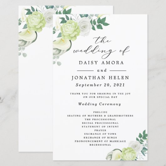 White Rose Green and White Floral Programs (Voorkant / Achterkant)