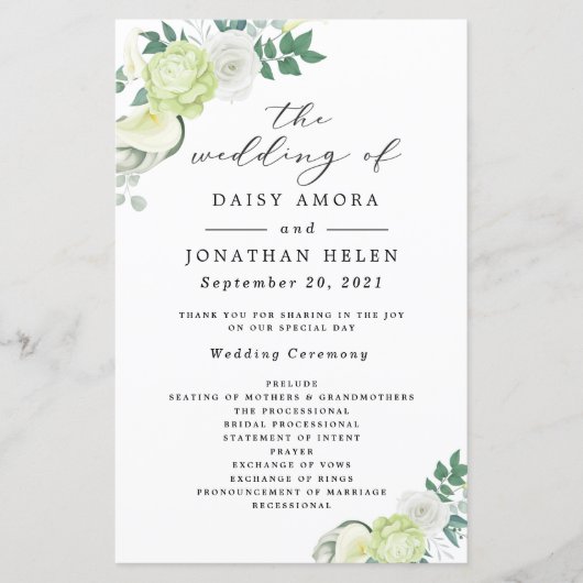 White Rose Green and White Floral Programs (Voorkant)