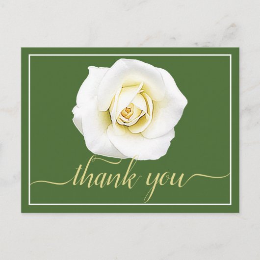 White Rose Green Background Bedankt Briefkaart (Voorkant)