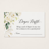 White Rose Green Floral Baby shower Diaper Raffle Visitekaartje (Voorkant)