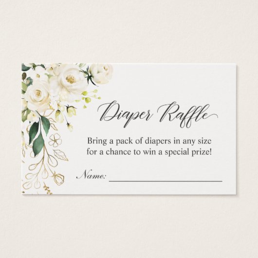 White Rose Green Floral Baby shower Diaper Raffle Visitekaartje (Voorkant)