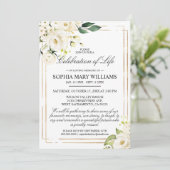 White Rose & Green Funeral Celebration of Life Kaart (Staand voorkant)