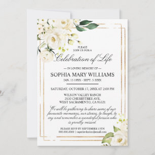 White Rose & Green Funeral Celebration of Life Kaart