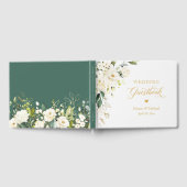 White Rose Greenery Bloemen Goud Tekst Trouwen Gastenboek (Volledig)