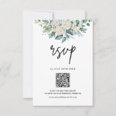 White Rose Greenery Bloemen QR Code Trouwen RSVP Kaartje (Voorkant)