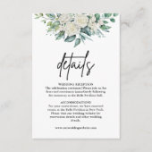 White Rose Greenery Bloemen Trouwdetails Informatiekaartje (Voorkant)