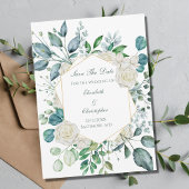 White Rose Greenery Eucalyptus Wedding Save The Date