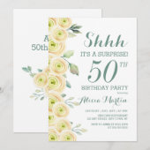 White Rose Greenery Flora Verrassing 50ste verjaar Kaart (Voorkant / Achterkant)