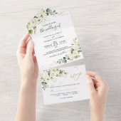 White Rose Greenery Wedding all in one All In One Uitnodiging (Afscheurbaar)