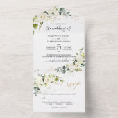 White Rose Greenery Wedding all in one All In One Uitnodiging (Binnen)