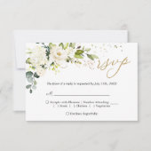 White Rose Greenery Wedding Rsvp Reply Kaart (Voorkant)