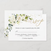 White Rose Greenery Wedding Rsvp Reply Kaart (Voorkant / Achterkant)