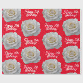 White Rose Happy Birthday Rood Cadeaupapier (Vlak)