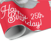 White Rose Happy Birthday Rood Cadeaupapier (Rol Hoek)