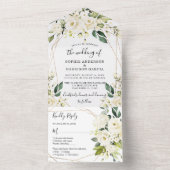 White Rose Hydrangea Elegant Geometric Wedding All In One Uitnodiging (Binnen)