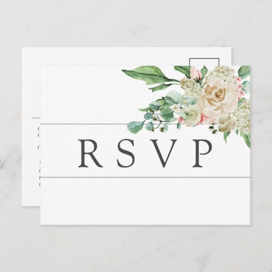 White Rose Hydrangea RSVP Briefkaart Maaltijd Keuz (Voorkant / Achterkant)