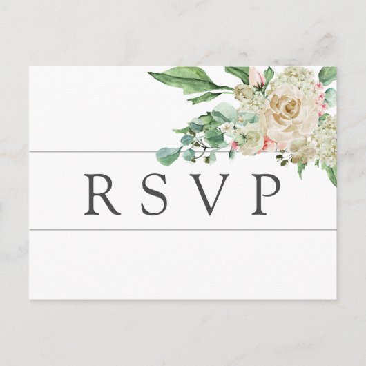 White Rose Hydrangea RSVP Briefkaart Maaltijd Keuz (Voorkant)