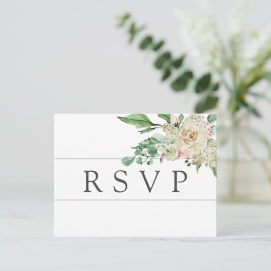 White Rose Hydrangea RSVP Briefkaart Maaltijd Keuz (Staand voorkant)