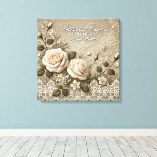 White Rose Lace AI kunst Canvas Afdruk (Insitu (Houten vloer))