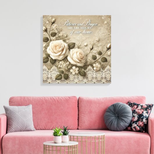 White Rose Lace AI kunst Canvas Afdruk (Insitu (Woonkamer))