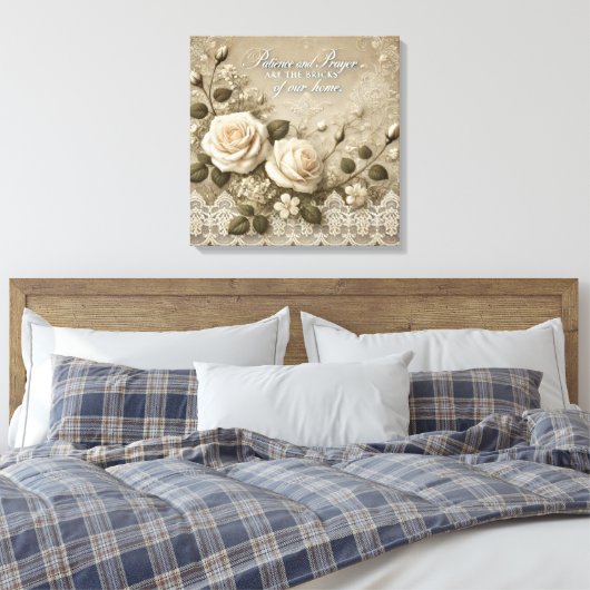 White Rose Lace AI kunst Canvas Afdruk (Insitu (Slaapkamer))