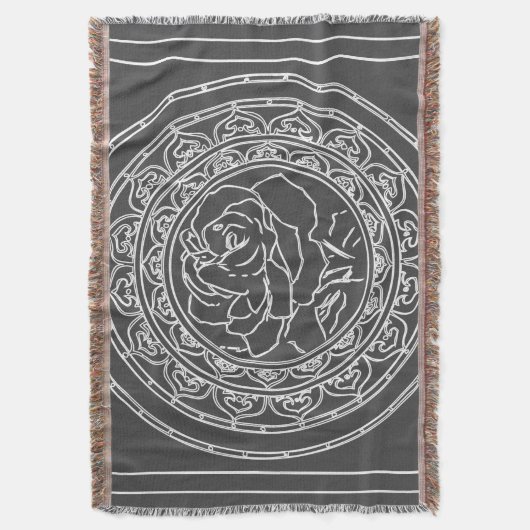 White Rose Mandala - Throw Blanket Deken (Voorkant Verticaal)
