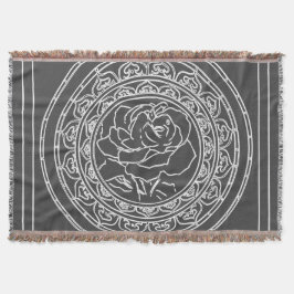 White Rose Mandala - Throw Blanket Deken