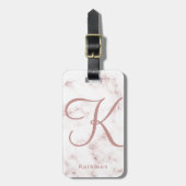 White Rose Marble Roos Gold Monogrammed Initiaal Bagagelabel (Voorkant verticaal)