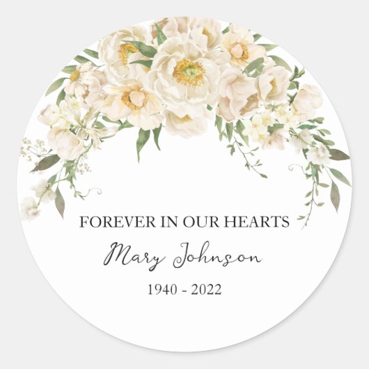 White Rose Memorial Funeral Ronde Sticker (Voorkant)