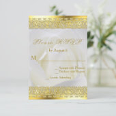 White Rose met Gold Lace Wedding RSVP Kaartje (Staand voorkant)