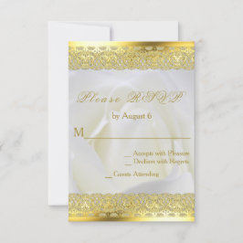 White Rose met Gold Lace Wedding RSVP Kaartje