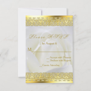White Rose met Gold Lace Wedding RSVP Kaartje