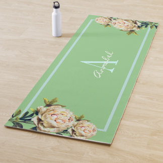 White Rose monogrammed blauwgroen Yogamat