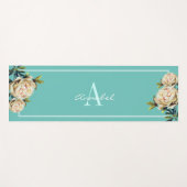 White Rose monogrammed blauwgroen Yogamat (Voorkant (horizontaal))