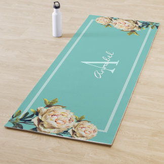 White Rose monogrammed blauwgroen Yogamat