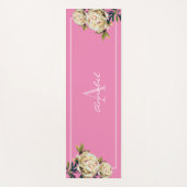 White Rose monogrammed roze Yogamat (Voorkant)