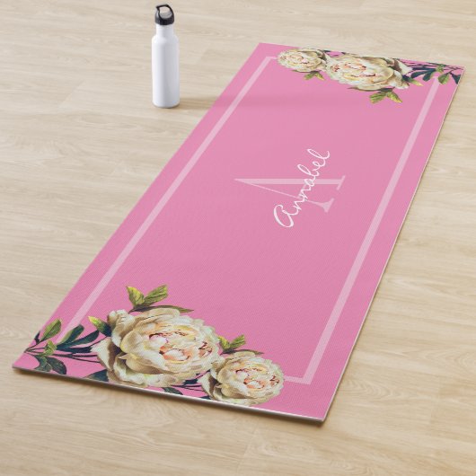 White Rose monogrammed roze Yogamat (In situ)