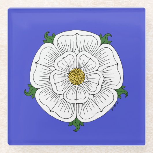 White Rose of York Glass Onderzetter (Voorkant)