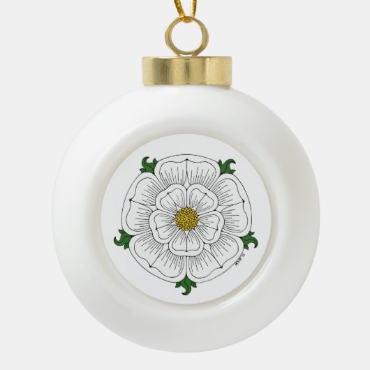 White Rose of York Keramische Bal Ornament (Voorkant)