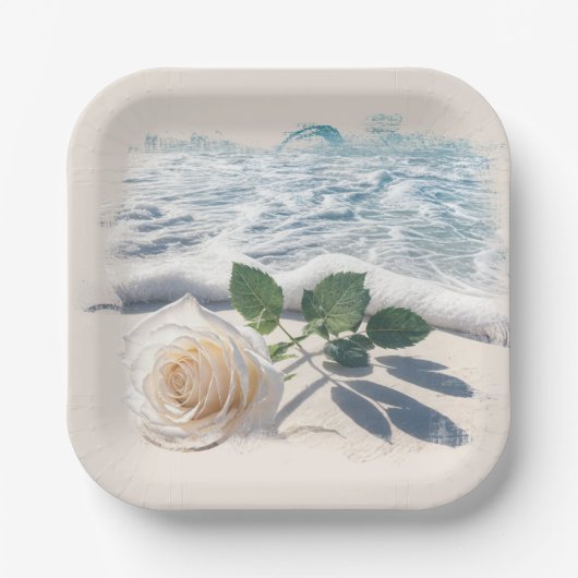 White Rose On Beach Sand  Papieren Bordje (Voorkant)