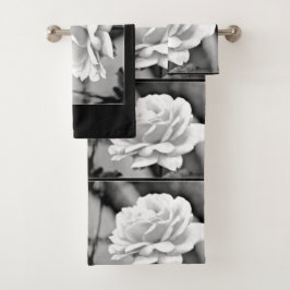 White Rose on Black Bathroom Towels Bad Handdoek