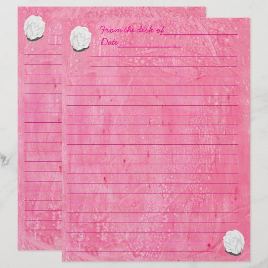 White Rose on Lined Pink Stationery Briefhoofd (Voorkant / Achterkant)