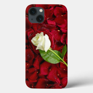 White Rose on Red Petals iPhone 13 Hoesje