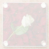 White Rose on Red Petals Glazen Onderzetter (Achterkant)