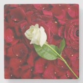 White Rose on Red Petals Stenen Onderzetter (Voorkant)
