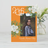 White Rose Oranje Foto Afstuderen Aankondiging (Staand voorkant)