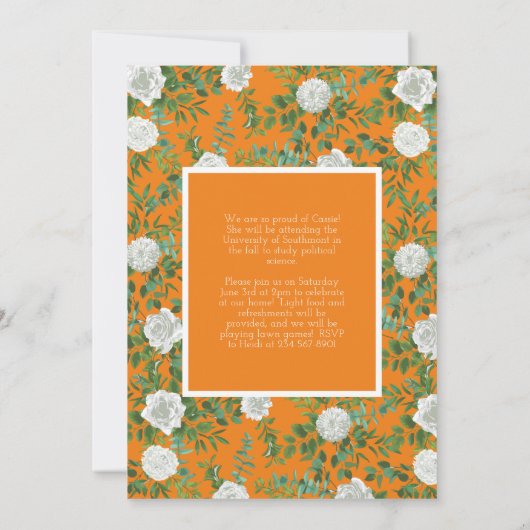 White Rose Oranje Foto Afstuderen Aankondiging (Achterkant)